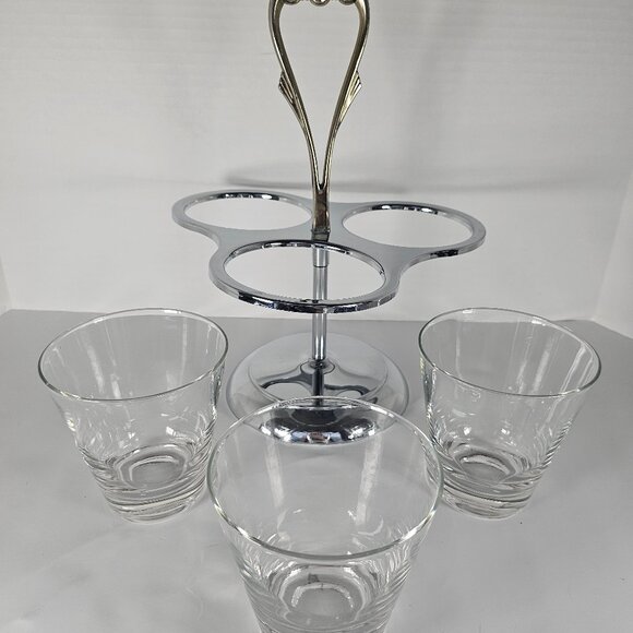 Vintage MCM, Kromex, Triple Condiment Caddy, Lazy Susan Chrome Glass Brass - Picture 5 of 11